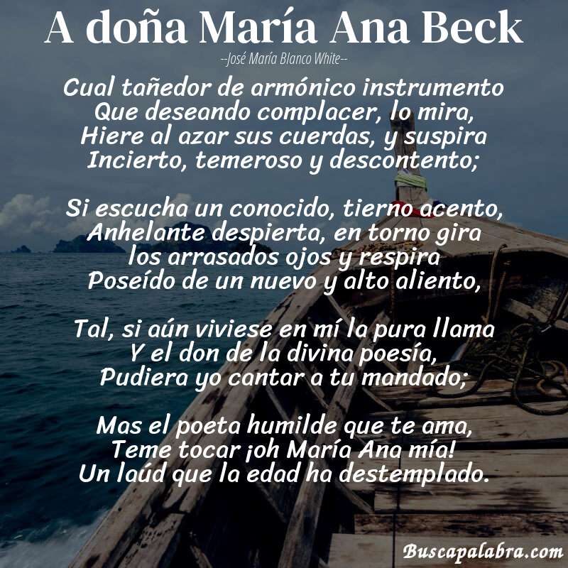 Poema A doña María Ana Beck de José María Blanco White con fondo de barca