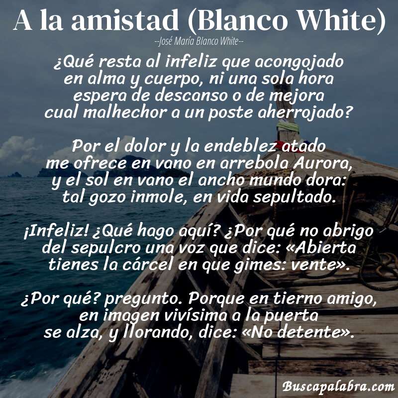 Poema A la amistad (Blanco White) de José María Blanco White con fondo de barca