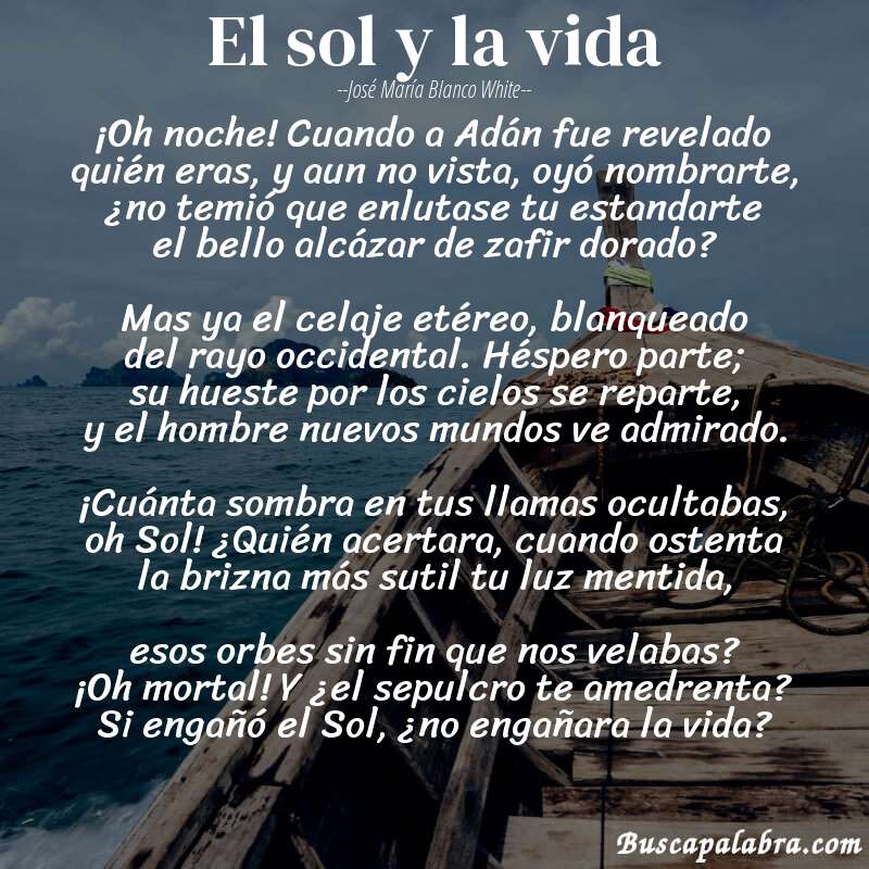 Poema El sol y la vida de José María Blanco White con fondo de barca