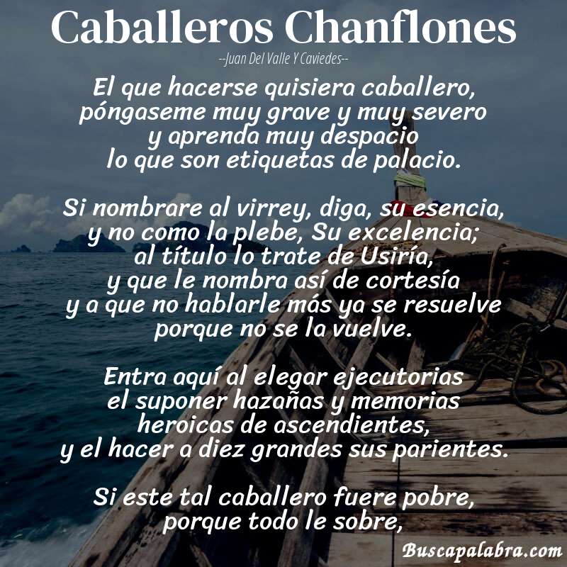 Poema Caballeros Chanflones de Juan del Valle y Caviedes con fondo de barca
