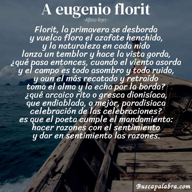 Poema a eugenio florit de Alfonso Reyes con fondo de barca