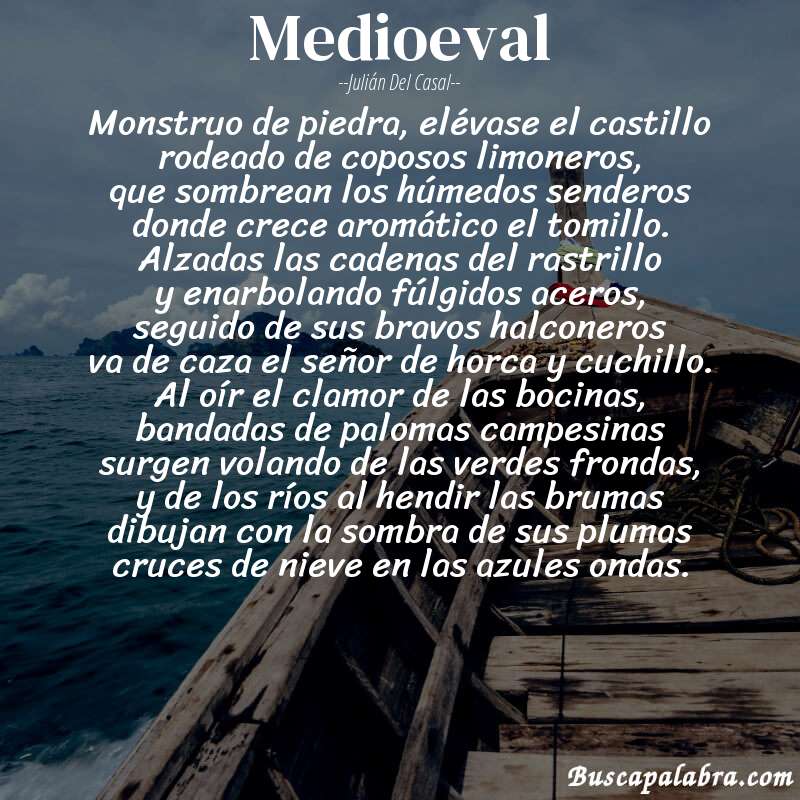 Poema medioeval de Julián del Casal con fondo de barca
