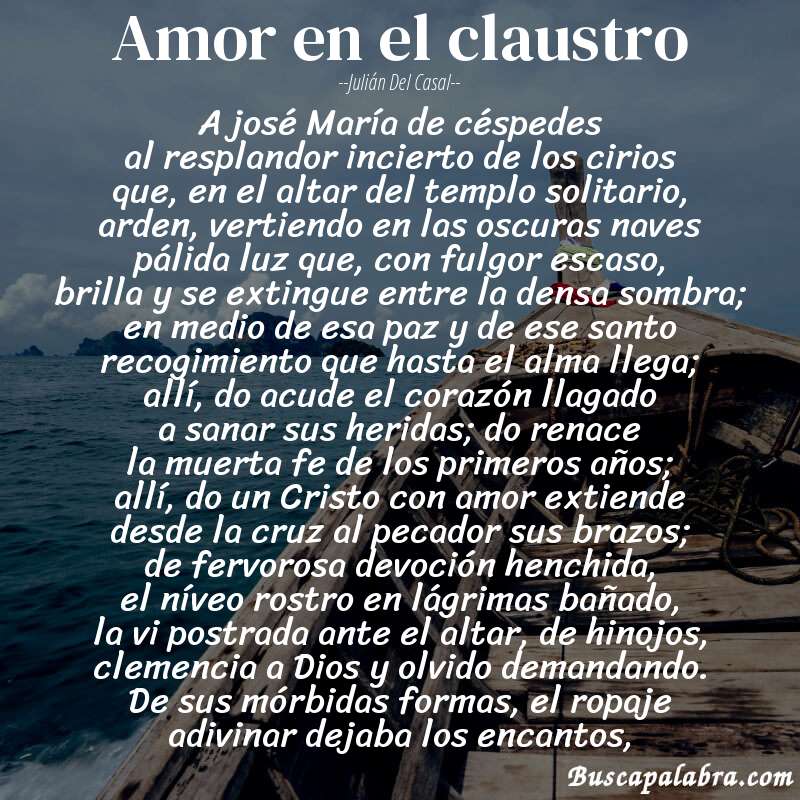 Poema amor en el claustro de Julián del Casal con fondo de barca
