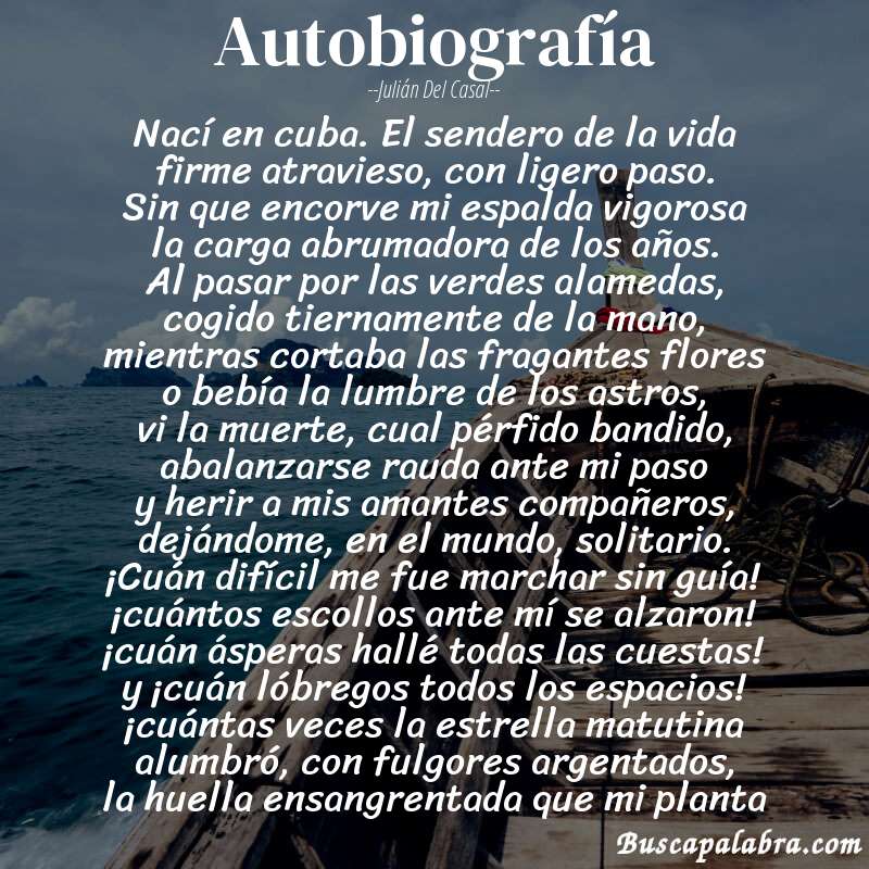 Poema autobiografía de Julián del Casal con fondo de barca
