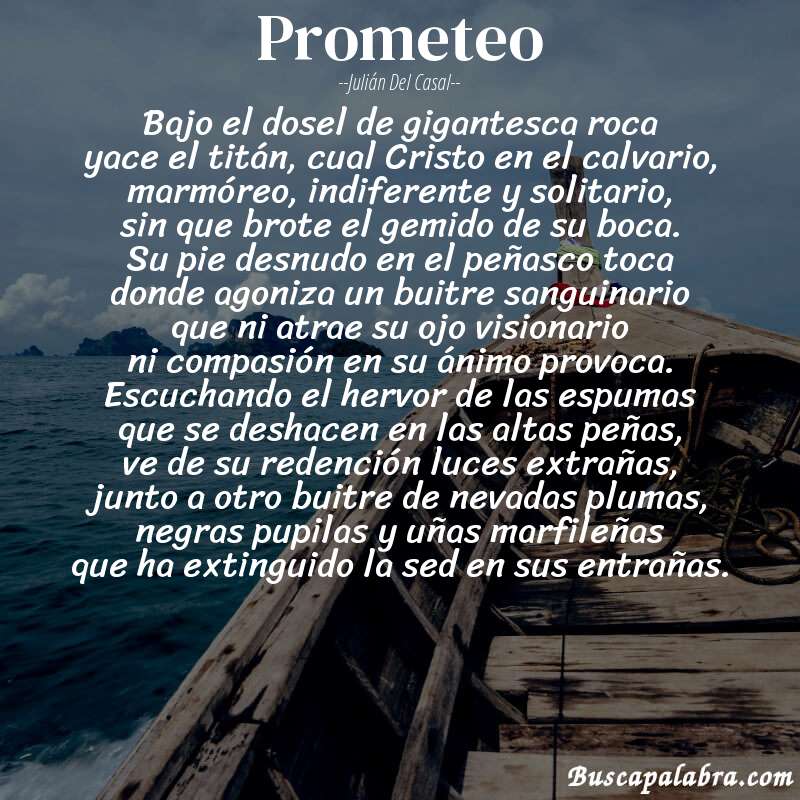 Poema prometeo de Julián del Casal con fondo de barca