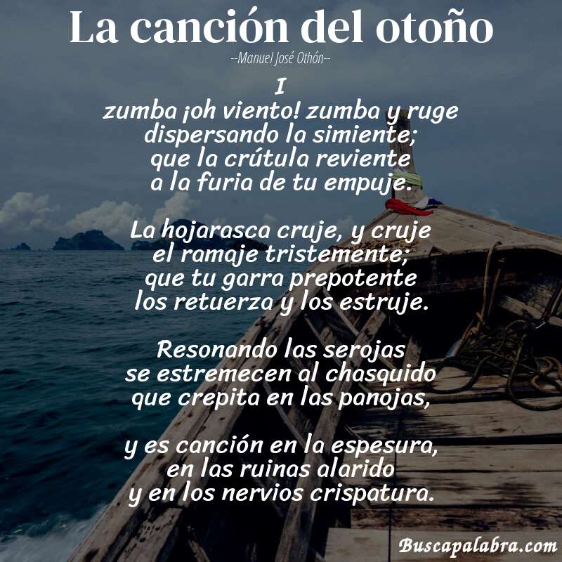 Poema la canción del otoño de Manuel José Othón con fondo de barca
