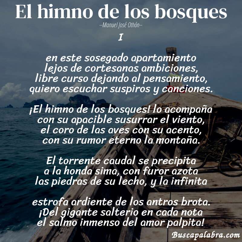 Poema el himno de los bosques de Manuel José Othón con fondo de barca