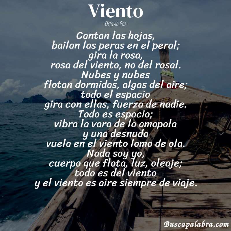 Poema viento de Octavio Paz con fondo de barca