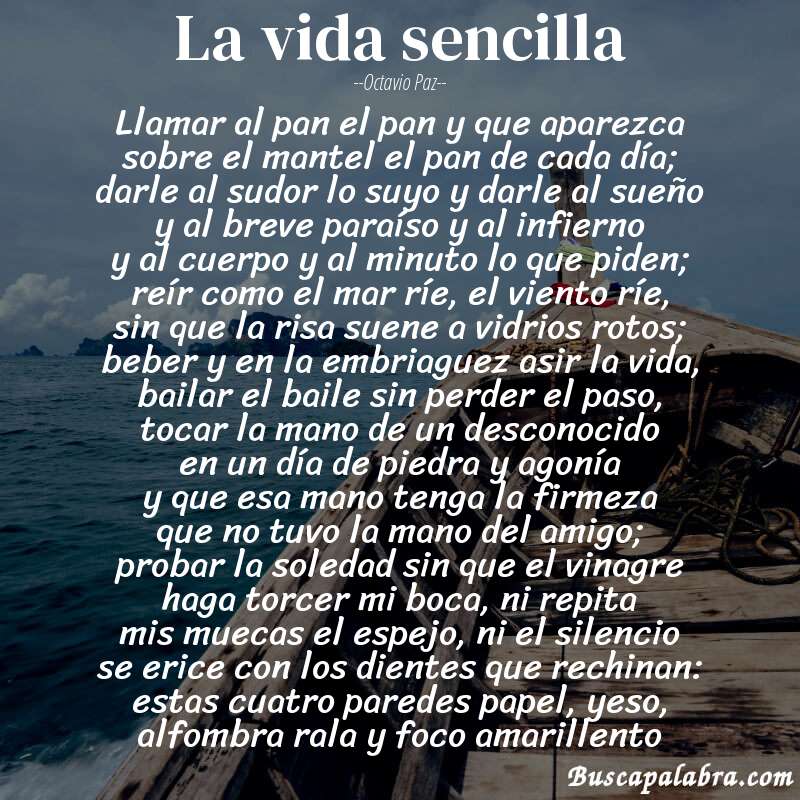 Poema la vida sencilla de Octavio Paz con fondo de barca