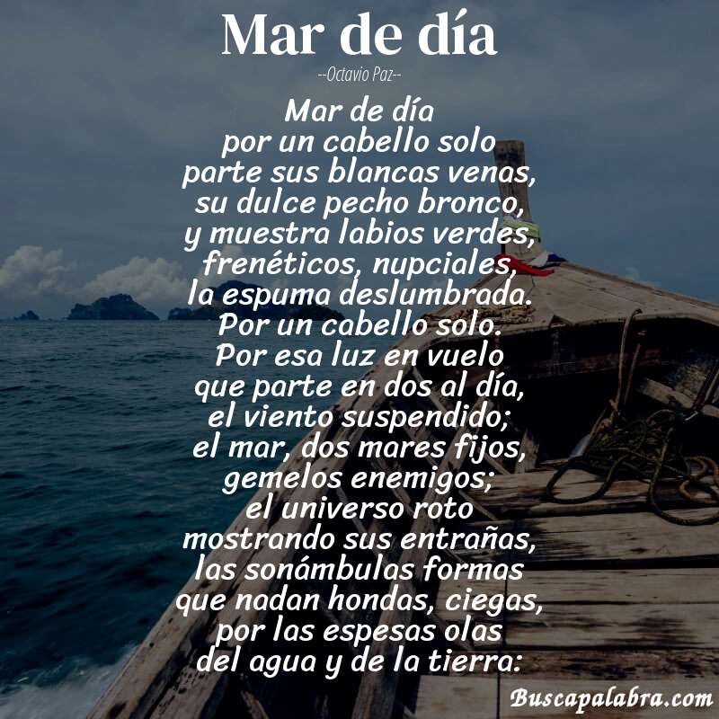 Poema mar de día de Octavio Paz con fondo de barca