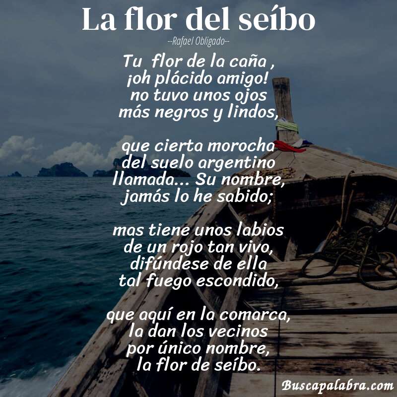Poema la flor del seíbo de Rafael Obligado con fondo de barca