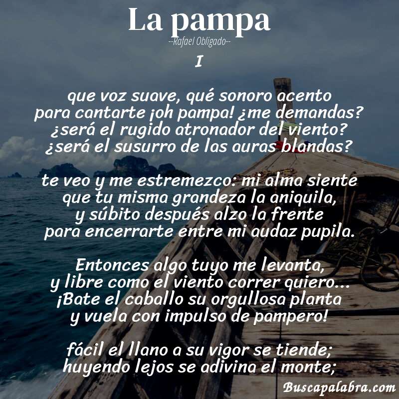 Poema la pampa de Rafael Obligado con fondo de barca