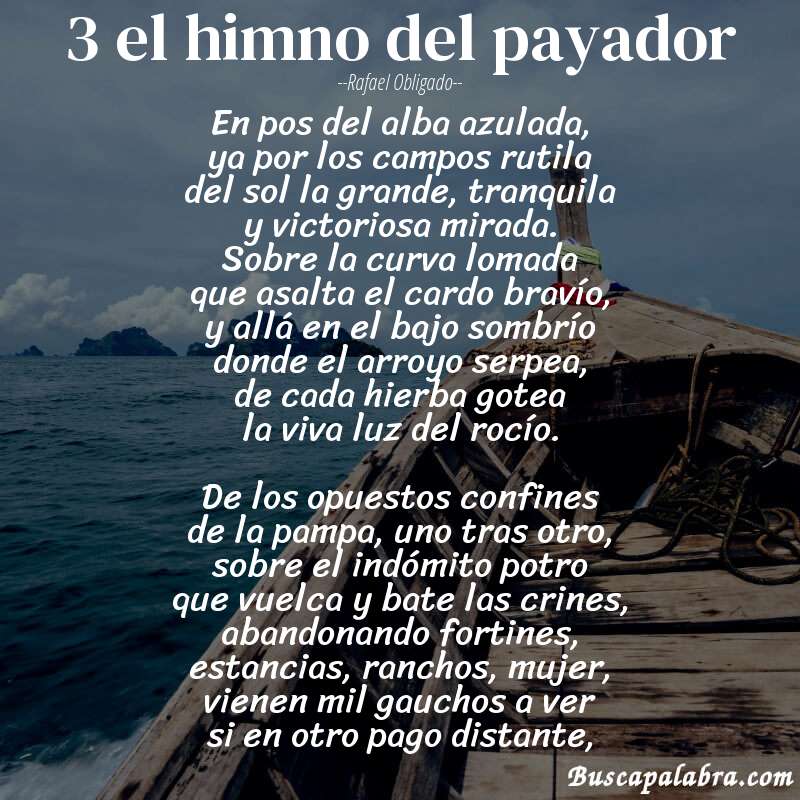 Poema 3 el himno del payador de Rafael Obligado con fondo de barca