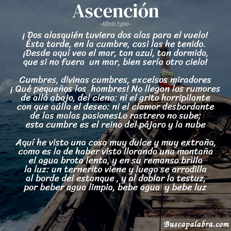 Poema Ascención de Alfredo Espino con fondo de barca