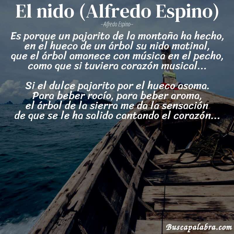 Poema El nido (Alfredo Espino) de Alfredo Espino con fondo de barca