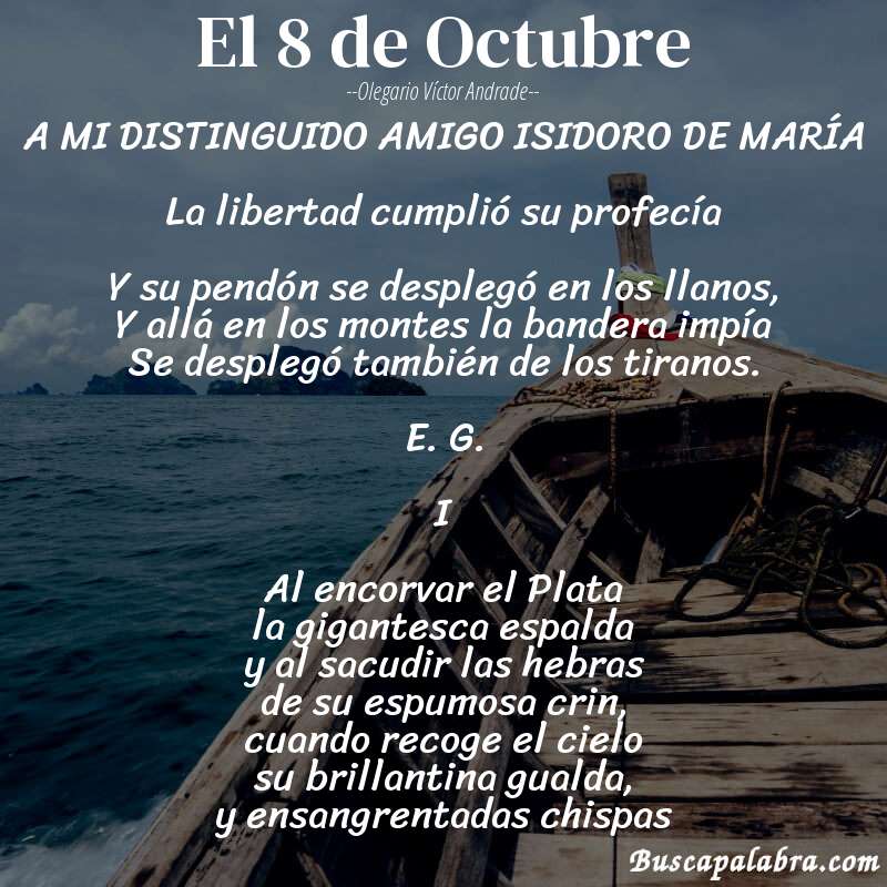 Poema El 8 de Octubre de Olegario Víctor Andrade con fondo de barca