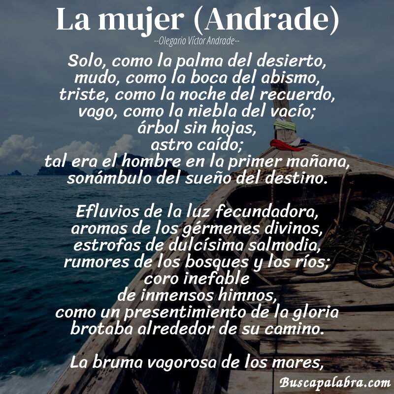 Poema La mujer (Andrade) de Olegario Víctor Andrade con fondo de barca