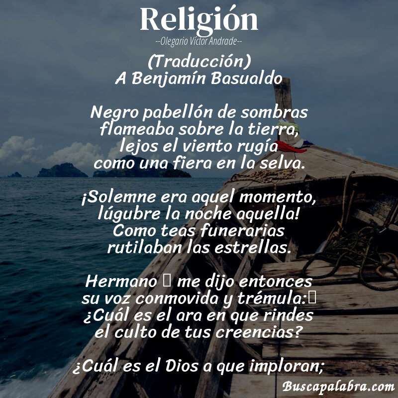 Poema Religión de Olegario Víctor Andrade con fondo de barca