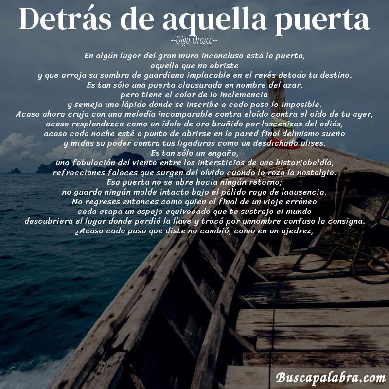 Poema detrás de aquella puerta de Olga Orozco con fondo de barca