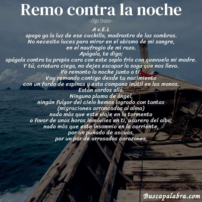 Poema remo contra la noche de Olga Orozco con fondo de barca