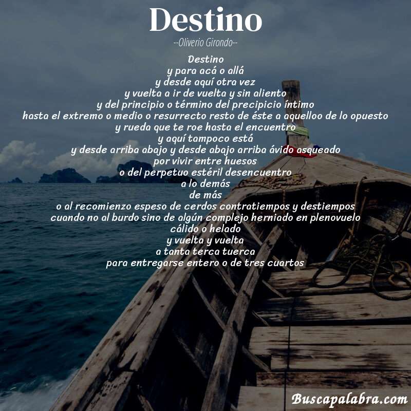 Poema destino de Oliverio Girondo con fondo de barca