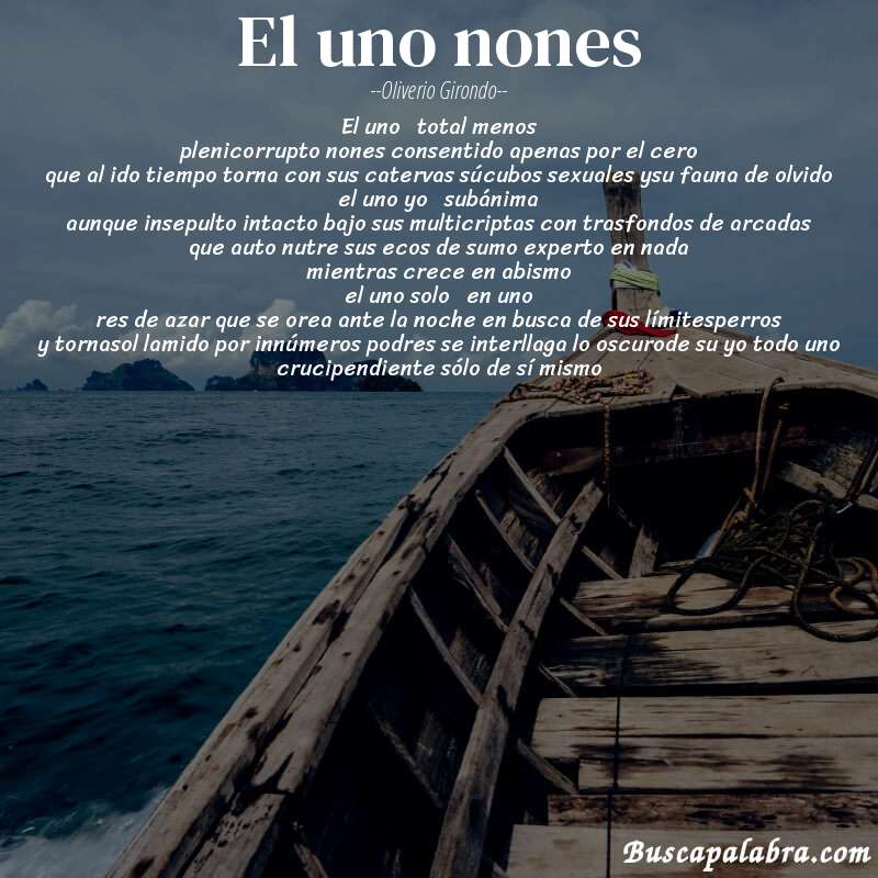 Poema el uno nones de Oliverio Girondo con fondo de barca