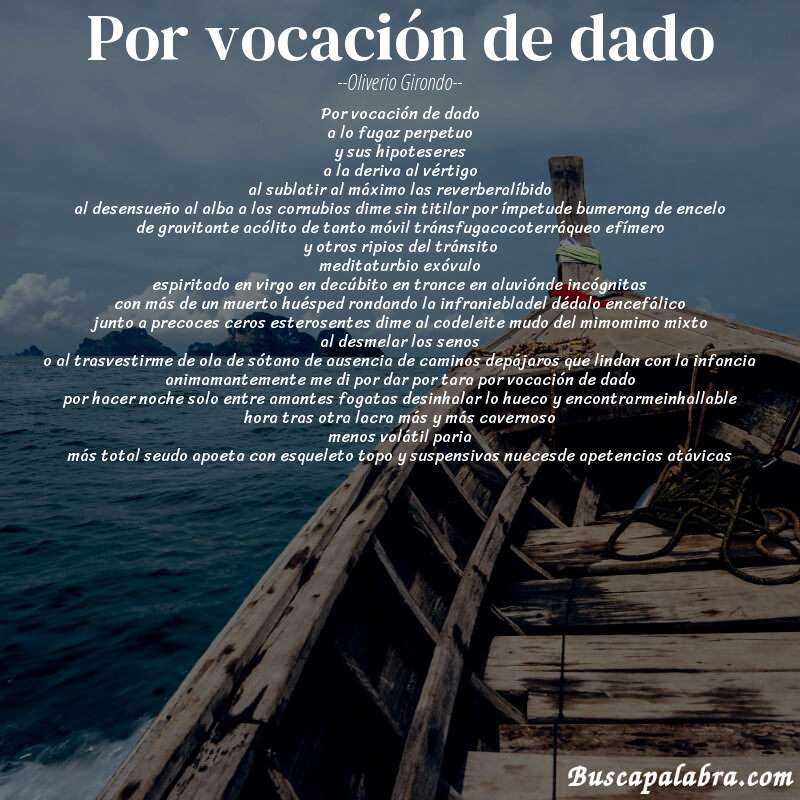 Poema por vocación de dado de Oliverio Girondo con fondo de barca