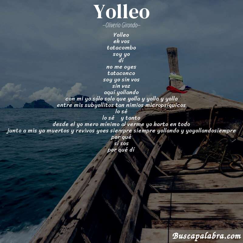 Poema yolleo de Oliverio Girondo con fondo de barca