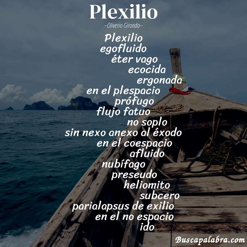 Poema plexilio de Oliverio Girondo con fondo de barca