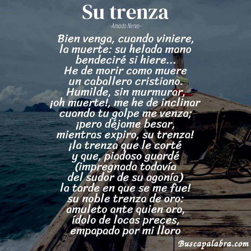 Poema su trenza de Amado Nervo con fondo de barca