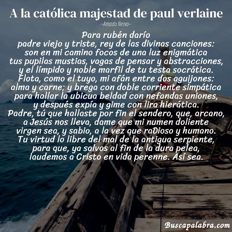 Poema a la católica majestad de paul verlaine de Amado Nervo con fondo de barca