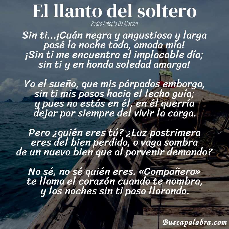 Poema El llanto del soltero de Pedro Antonio de Alarcón con fondo de barca