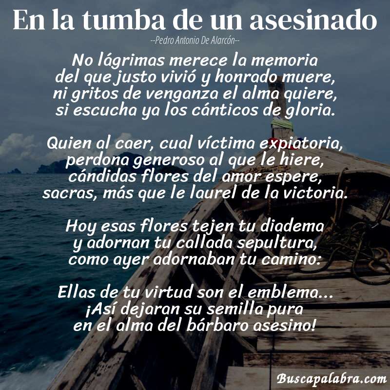 Poema En la tumba de un asesinado de Pedro Antonio de Alarcón con fondo de barca