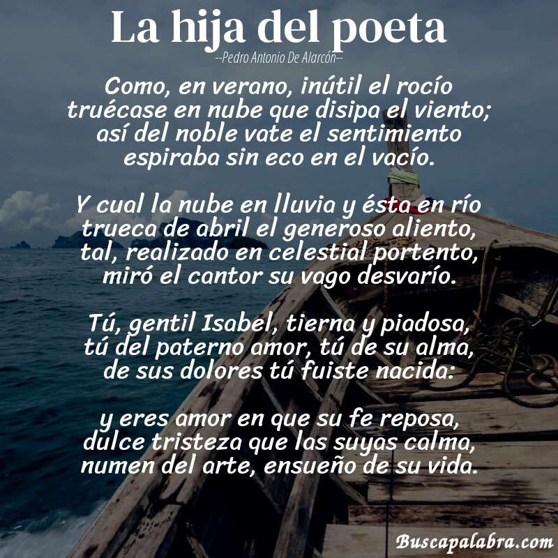 Poema La hija del poeta de Pedro Antonio de Alarcón con fondo de barca