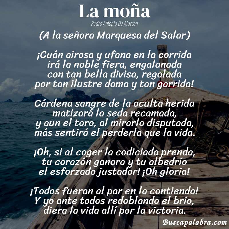 Poema La moña de Pedro Antonio de Alarcón con fondo de barca