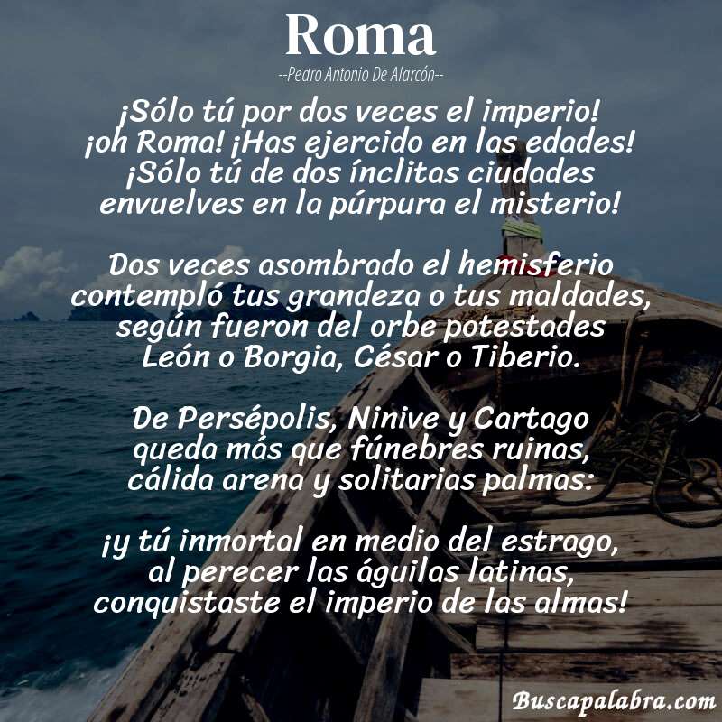 Poema Roma de Pedro Antonio de Alarcón con fondo de barca