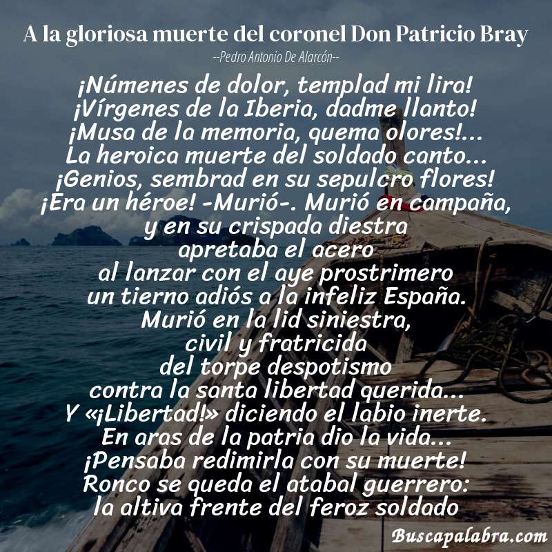 Poema A la gloriosa muerte del coronel Don Patricio Bray de Pedro Antonio de Alarcón con fondo de barca