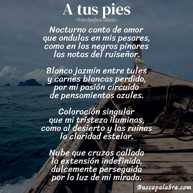 Poema A tus pies de Pedro Bonifacio Palacios con fondo de barca