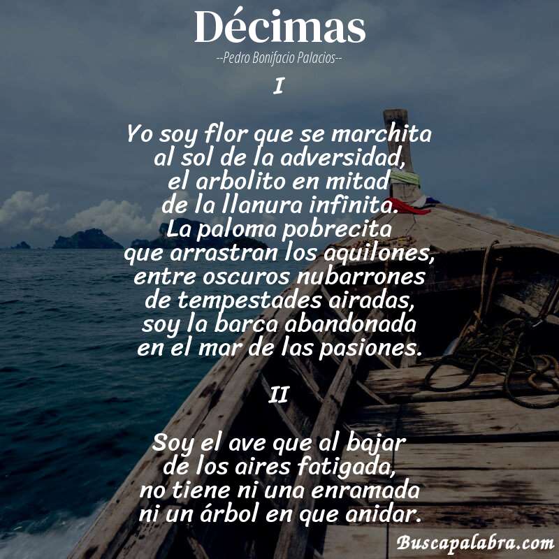 Poema Décimas de Pedro Bonifacio Palacios con fondo de barca