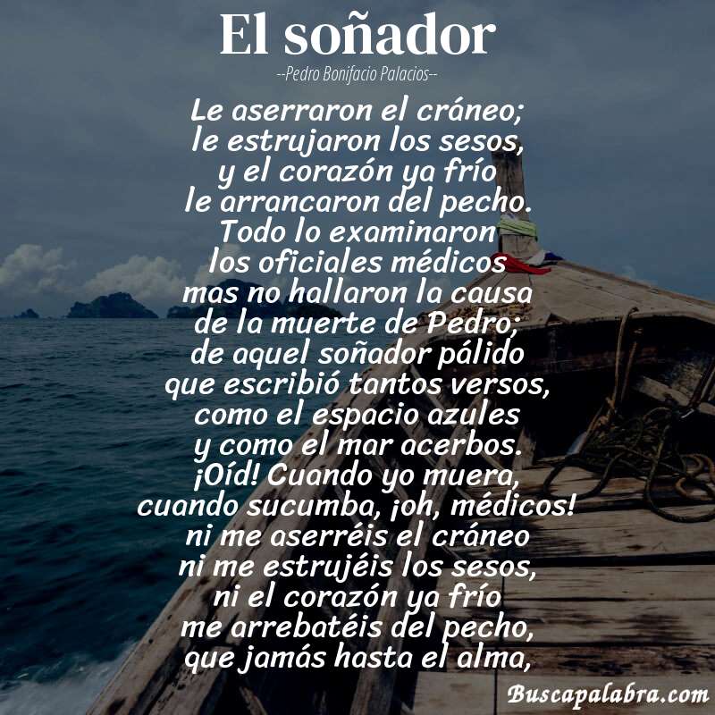 Poema El soñador de Pedro Bonifacio Palacios con fondo de barca