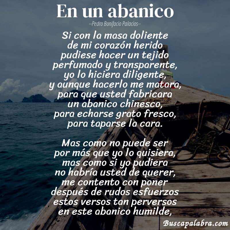Poema En un abanico de Pedro Bonifacio Palacios con fondo de barca