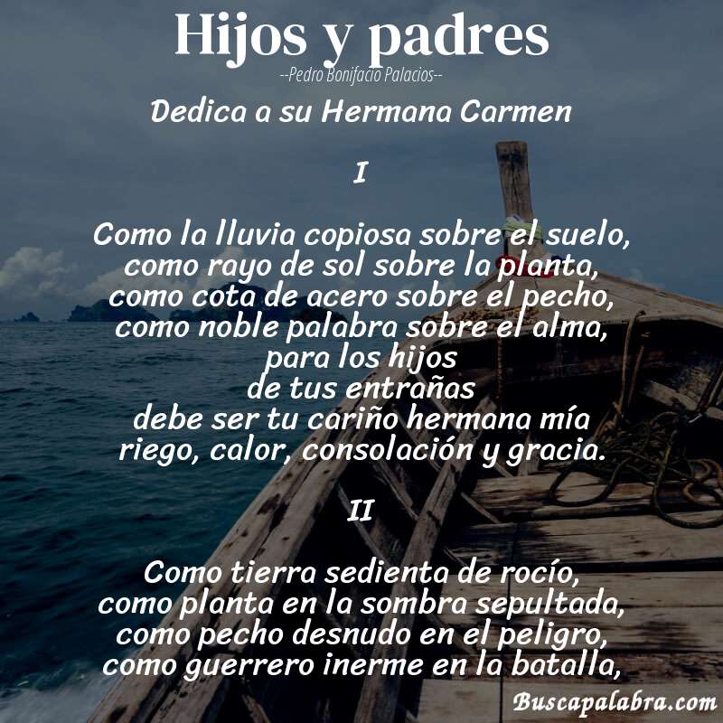 Poema Hijos y padres de Pedro Bonifacio Palacios con fondo de barca