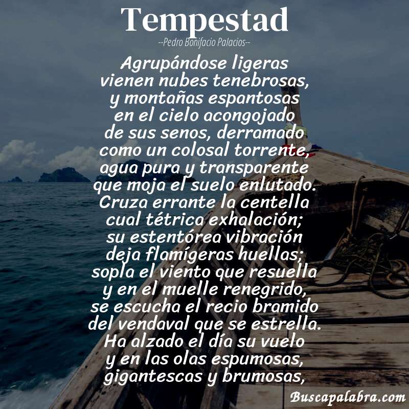 Poema Tempestad de Pedro Bonifacio Palacios con fondo de barca
