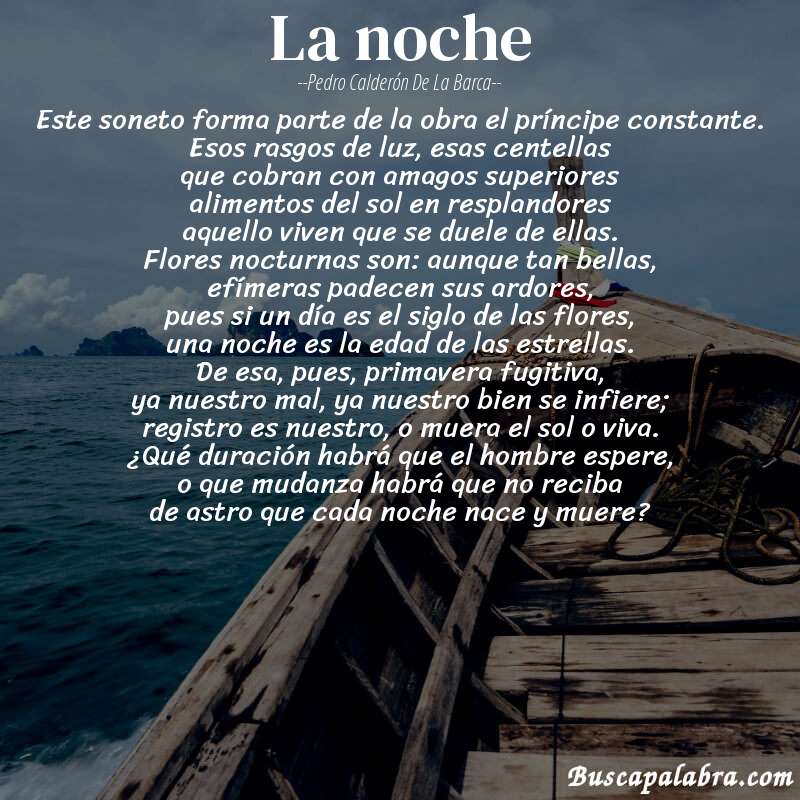 Poema la noche de Pedro Calderón de la Barca con fondo de barca
