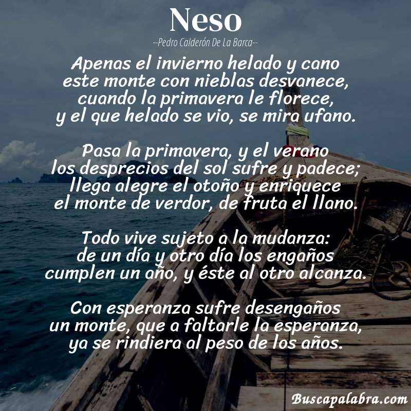 Poema Neso de Pedro Calderón de la Barca con fondo de barca