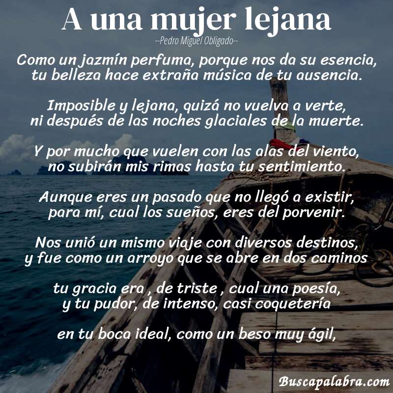 Poema a una mujer lejana de Pedro Miguel Obligado con fondo de barca