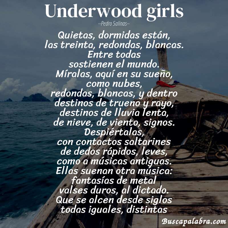 Poema underwood girls de Pedro Salinas con fondo de barca