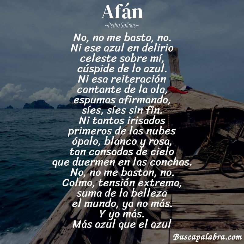 Poema afán de Pedro Salinas con fondo de barca