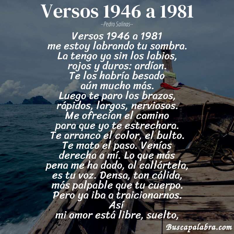 Poema versos 1946 a 1981 de Pedro Salinas con fondo de barca