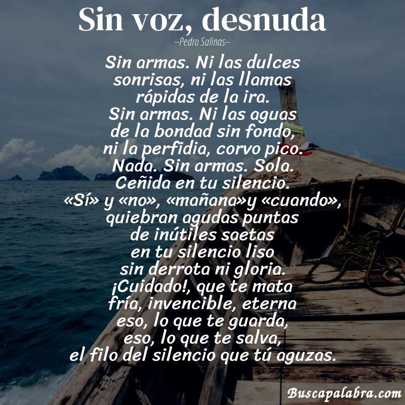 Poema sin voz, desnuda de Pedro Salinas con fondo de barca